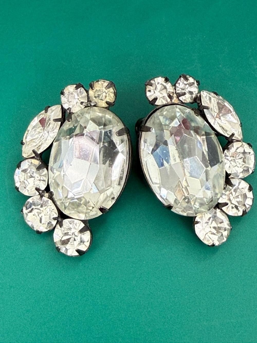Vintage Thelma Deutsch Earrings Crystal Clip-On Sparkling Clear Hollywood Glam!